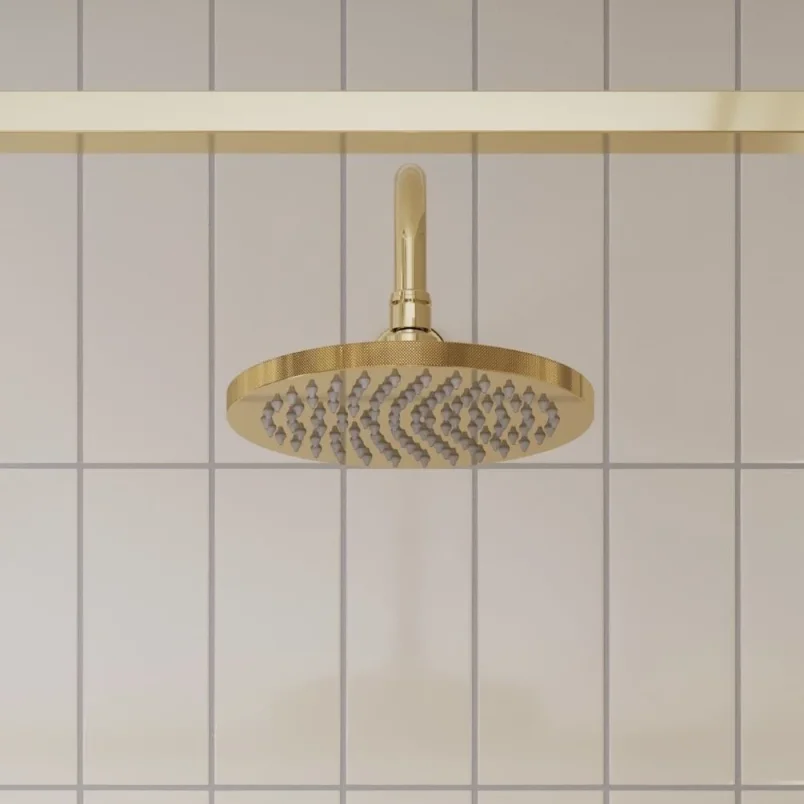 Burlington Guild Square Thermostatic Single Outlet Concealed Shower Valve With Fixed Shower Arm And Head Gold detail view - Image 2