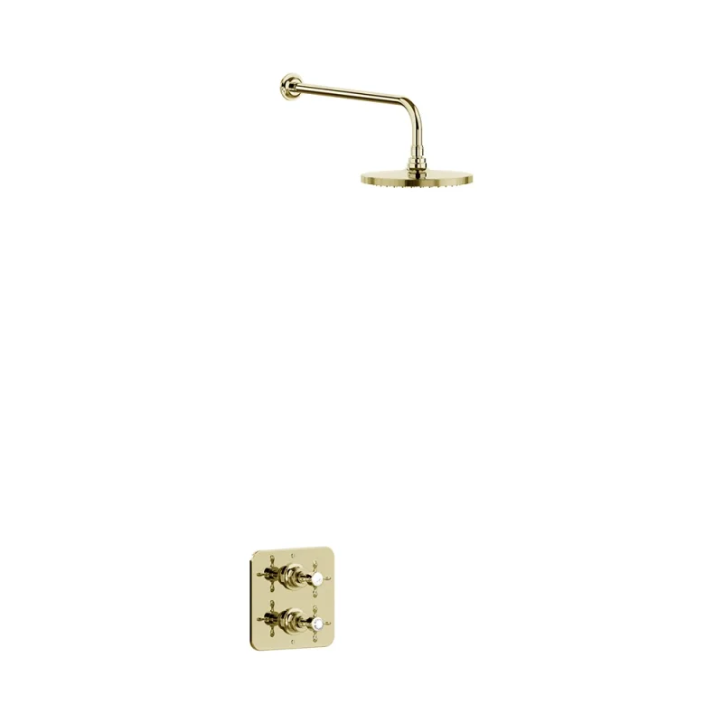 Burlington Guild Square Thermostatic Single Outlet Concealed Shower Valve With Fixed Shower Arm And Head Gold product image - Image 4