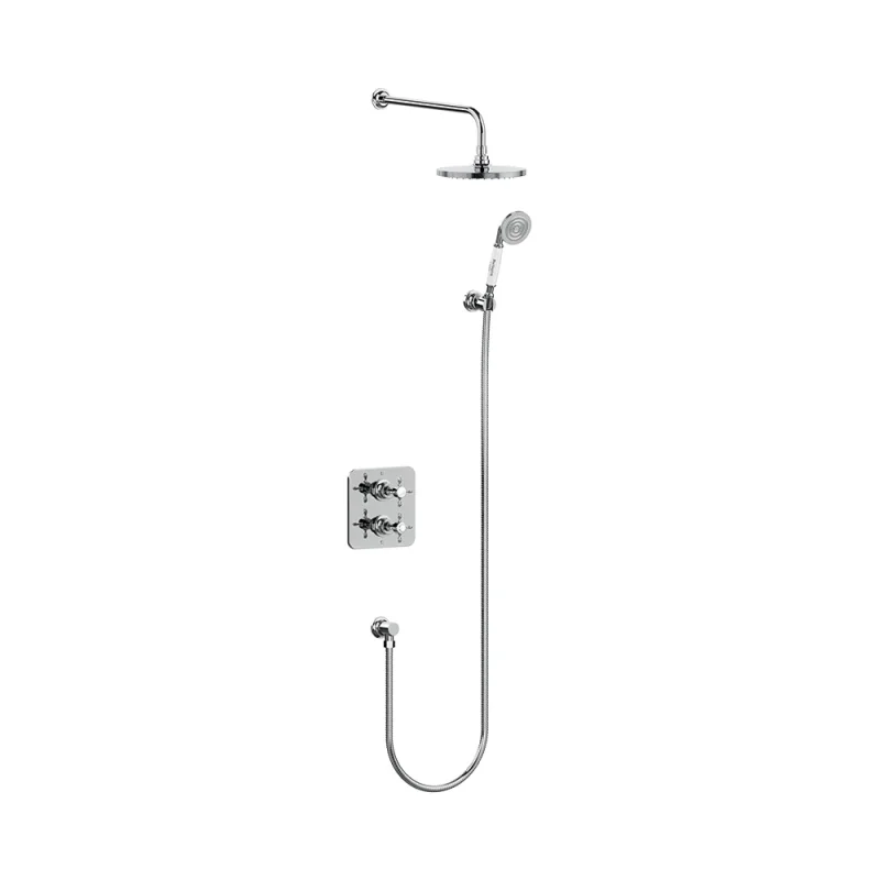 Burlington Guild Square Thermostatic Two Outlet Concealed Divertor Shower Valve Fixed Shower Arm & Head, Holder & Handset With Hose And Outlet Elbow Chrome product image - Image 3