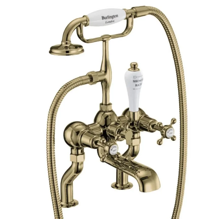 Burlington Quarter Turn Bath Shower Mixer Gold detail view - Image 2