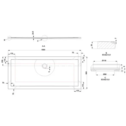 Britton Rectangular Shower Tray 800 X 1800mm Anti Slip detail view - Image 3
