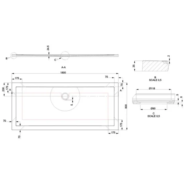 Britton Rectangular Shower Tray 800 X 1800mm Anti Slip detail view - Image 3