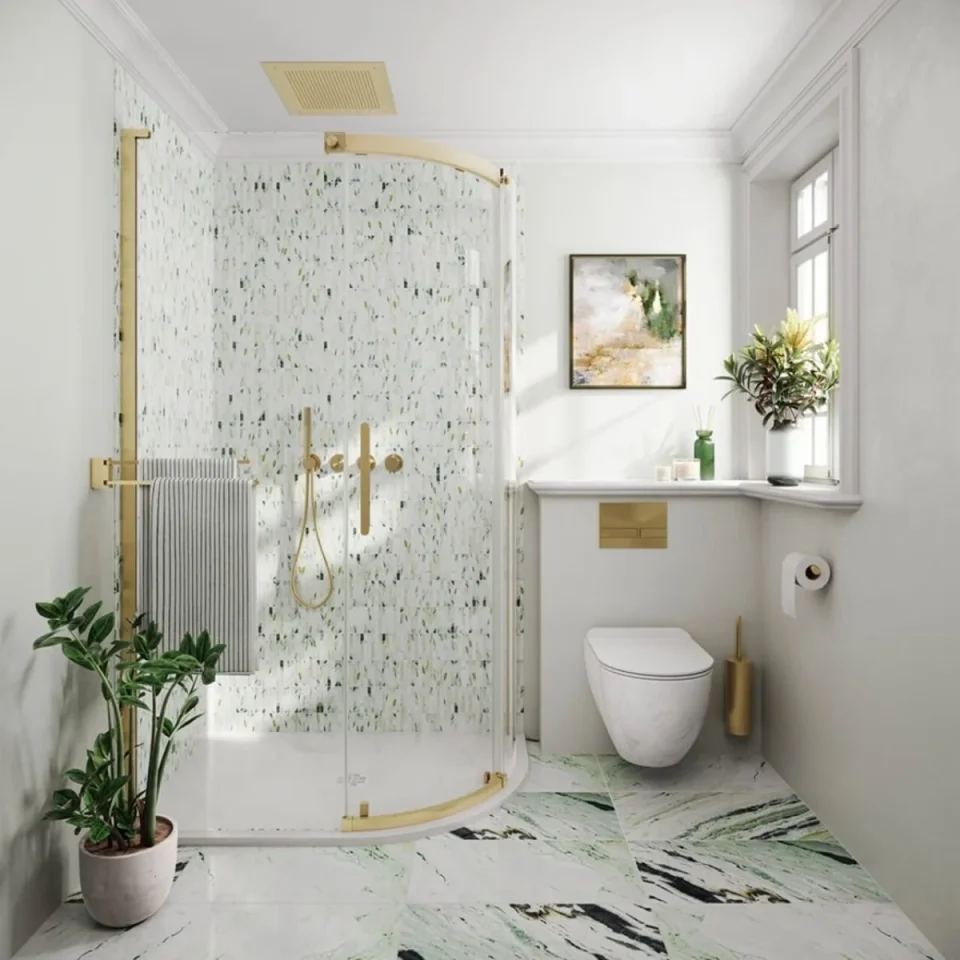 Crosswater Optix Offset Quadrant 1000x800 Right Hand Brushed Brass detail view - Image 2