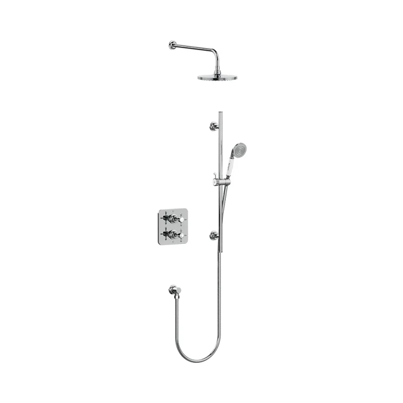 Burlington Guild Square Thermostatic Two Outlet Concealed Divertor Shower Valve Fixed Shower Arm & Head, Rail, Hose, Handset And Outlet Elbow Chrome product image - Image 4