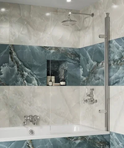 Burlington Classique Hinged Single Bath Screen 850 Brushed Nickel detail view - Image 2
