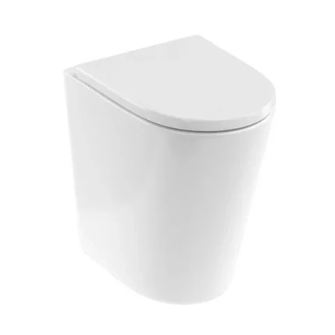 Britton Sphere Tall Rimless Back To Wall Pan 480mm & Seat Gloss White detail view - Image 2