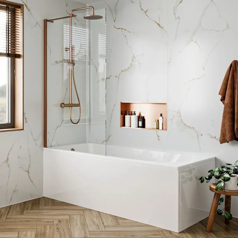 Crosswater 6mm Fixed Bath Screen 900 Brushed Bronze detail view - Image 2