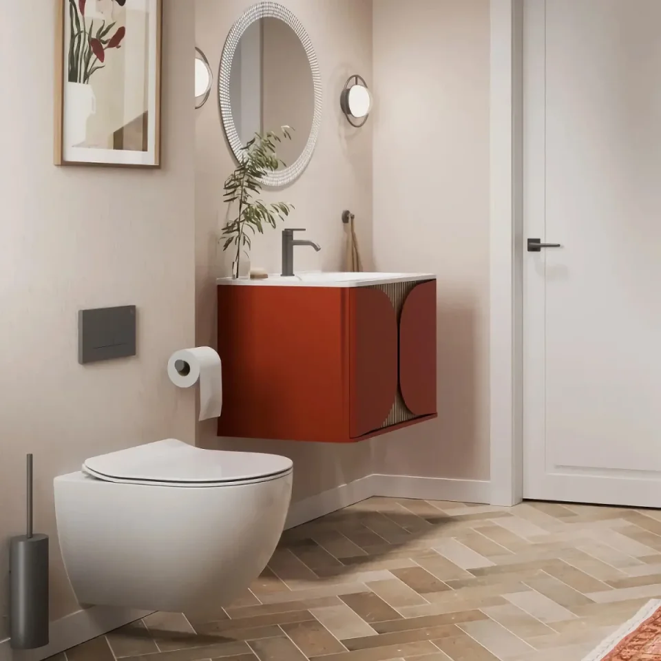 Crosswater Tamobour 600mm One Drawer Wall Hung Vanity Soft Clay detail view - Image 3