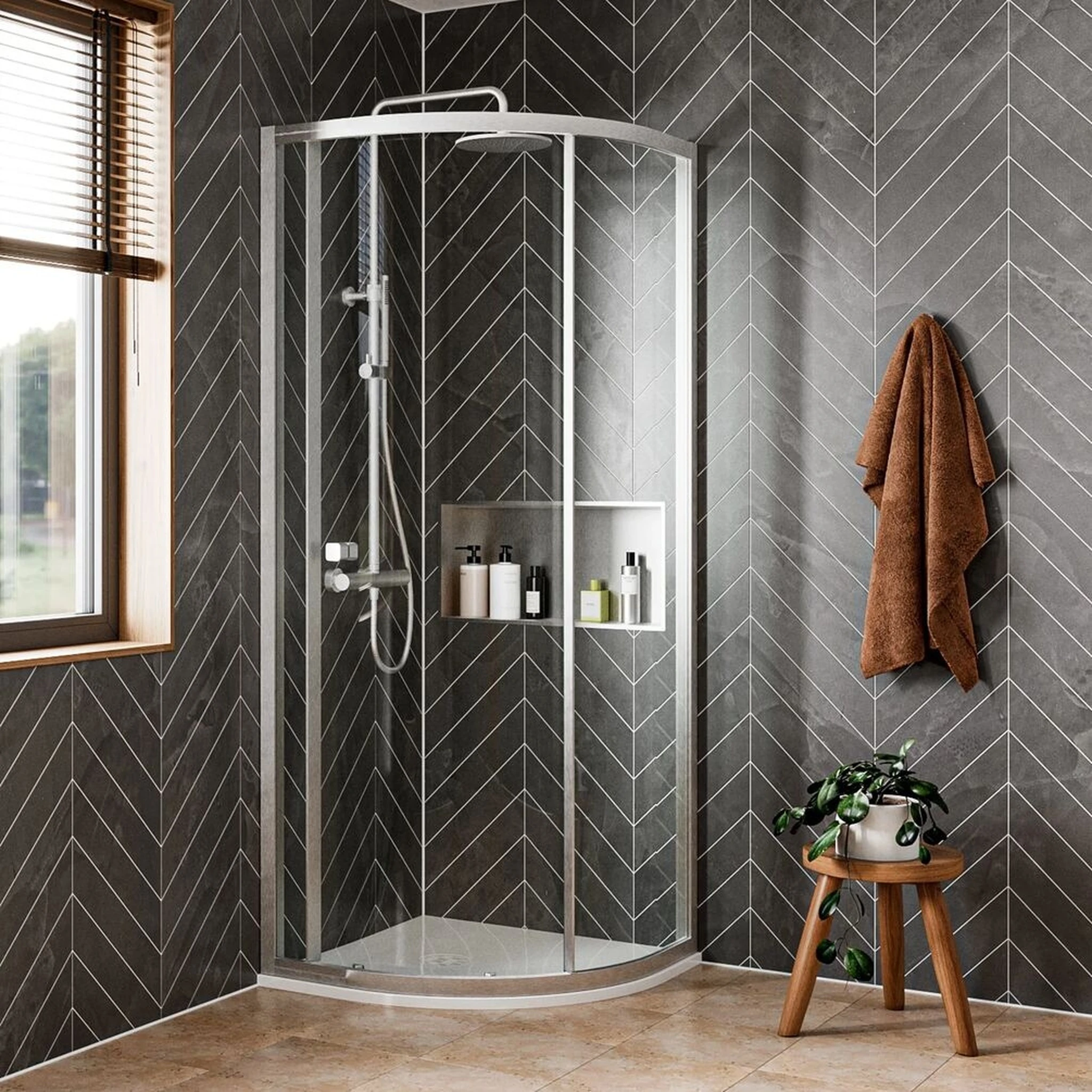 Crosswater Clear 6 Quadrant Single Door 900 Brushed Nickel