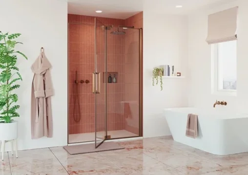 Crosswater Optix Pivot Door Inline Panel 1400 Brushed Bronze detail view - Image 2