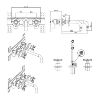 Crosswater Rough for 3 Hole Wall Mount Basin Set detail view - Image 2