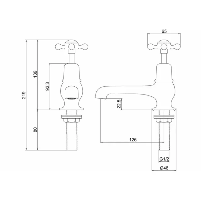 Burlington Quarter Turn Basin Pillar Taps 5 Gold detail view - Image 2