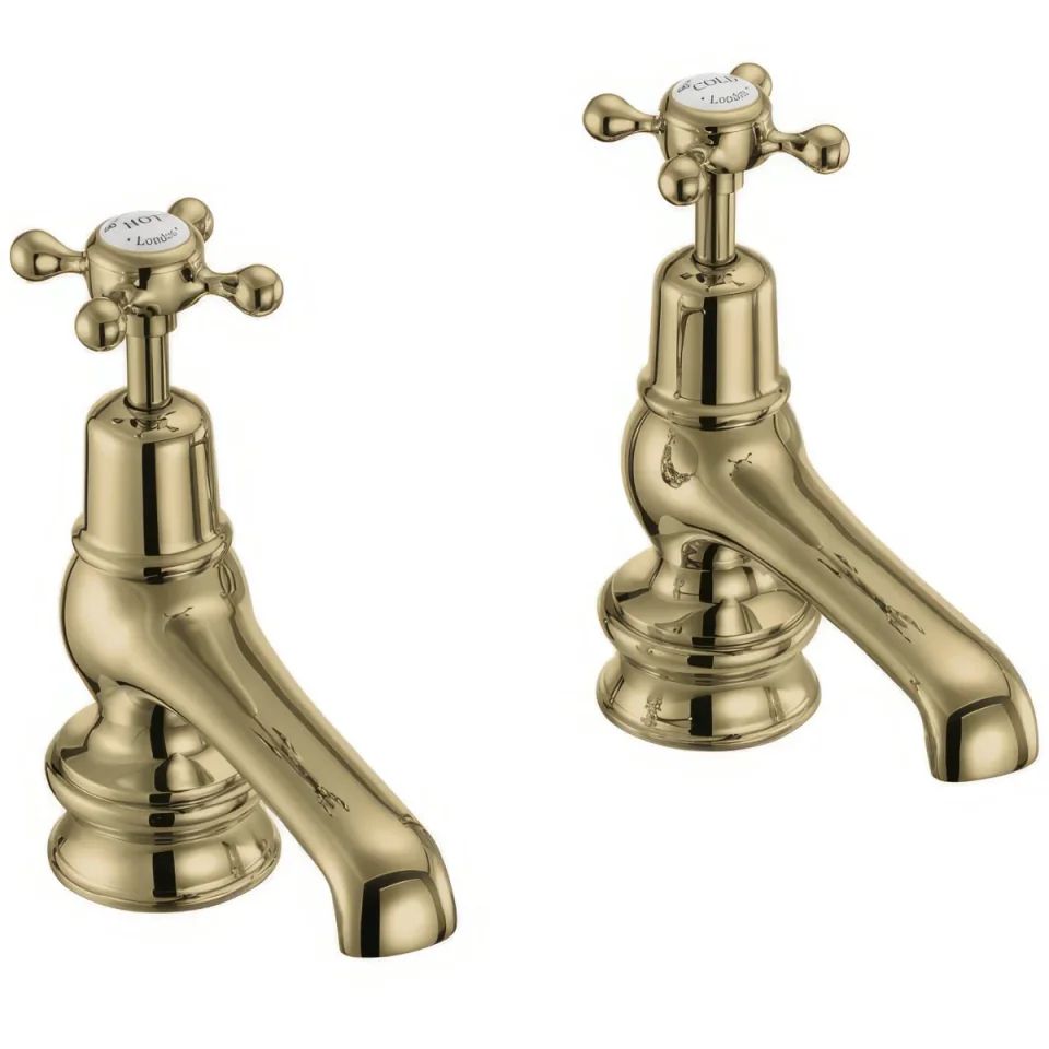 Burlington Quarter Turn Basin Pillar Taps 5 Gold detail view - Image 3