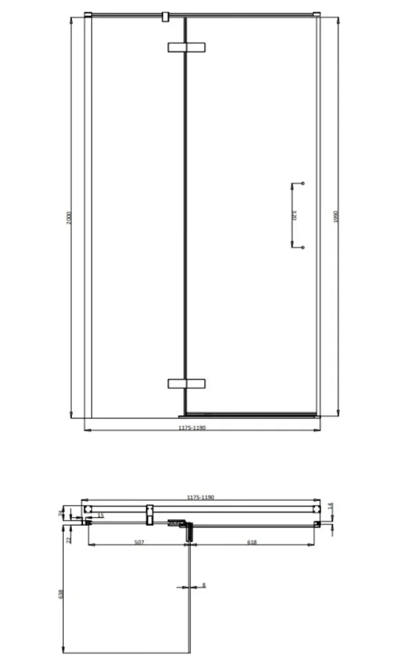 Crosswater Asura Hinged Door with Inline Fixed Panel 1200 Chrome detail view - Image 3