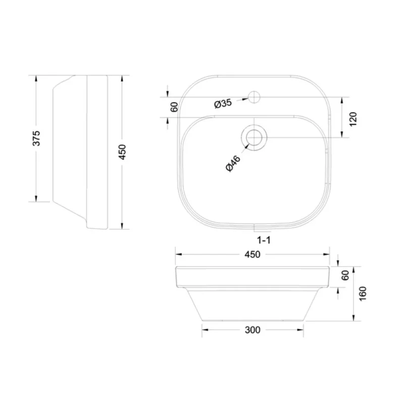 Britton Curve 2 Basin 450 X 450mm 1 Tap Hole Gloss White detail view - Image 2