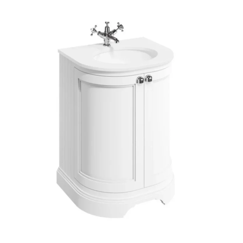 Burlington Curved Basin Unit 650 Doors Matt White detail view - Image 2