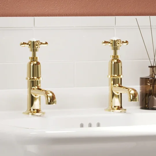 Burlington Guild Basin Pillar Tap (long Nose) Gold detail view - Image 4