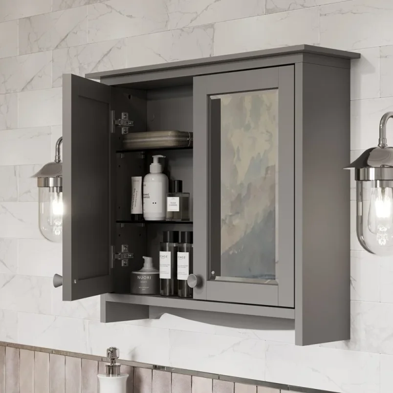 Burlington Guild Mirror Cabinet 650mm Ashbee Grey detail view - Image 2