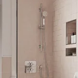 Burlington Guild Square Thermostatic Single Outlet Concealed Shower Valve With Rail, Hose, Handset And Outlet Elbow Chrome detail view - Image 2