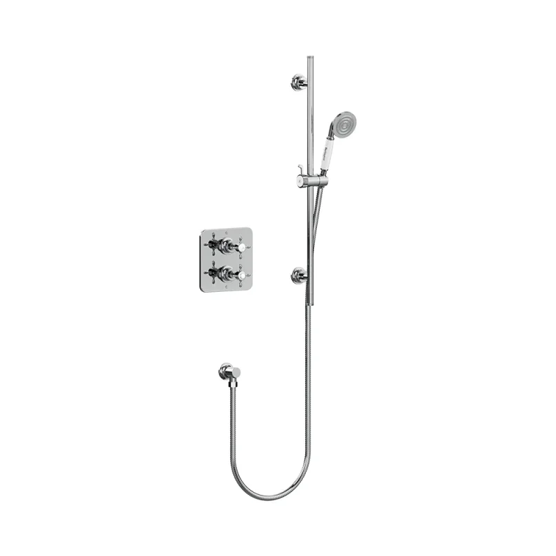 Burlington Guild Square Thermostatic Single Outlet Concealed Shower Valve With Rail, Hose, Handset And Outlet Elbow Chrome product image - Image 4