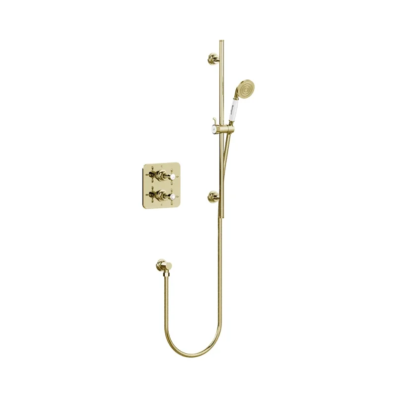 Burlington Guild Square Thermostatic Single Outlet Concealed Shower Valve With Rail Hose Handset And Outlet Elbow Gold product image - Image 3