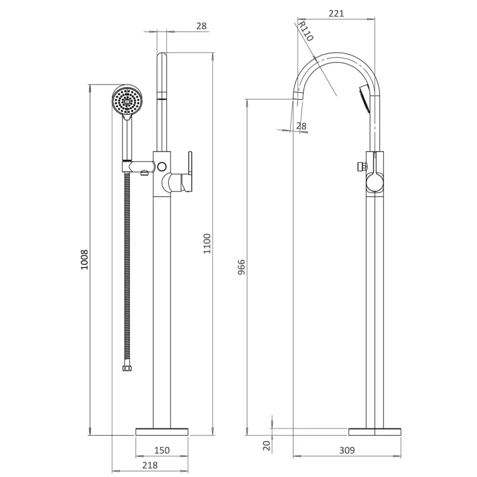 Britton Hoxton 2.0 Floor Standing Mono Bath Shower Mixer Chrome detail view - Image 2
