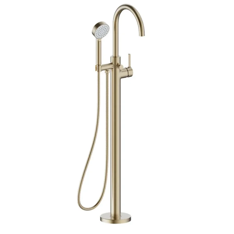Britton Hoxton 2.0 Floor Standing Mono Bath Shower Mixer Brushed Brass detail view - Image 2