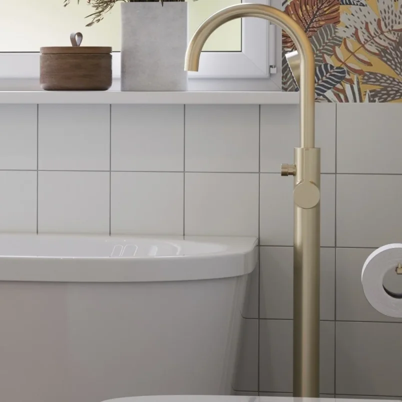 Britton Hoxton 2.0 Floor Standing Mono Bath Shower Mixer Brushed Brass product image - Image 3
