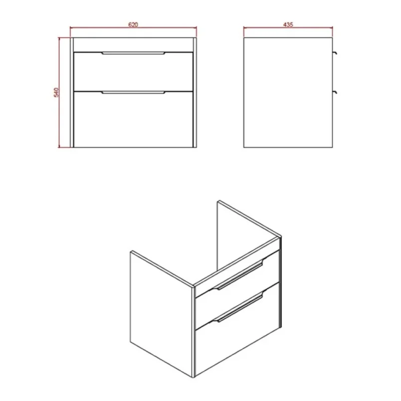 Britton Shoreditch Double Drawer Unit 650mm Matt Grey detail view - Image 2