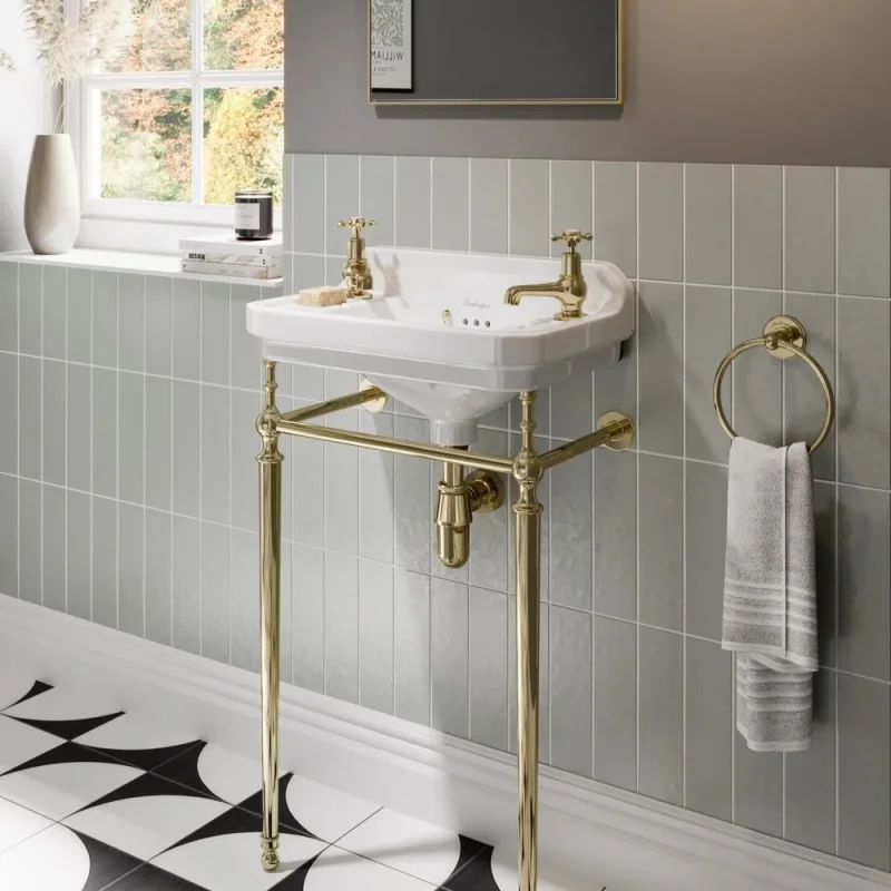 Burlington Quarter Turn Basin Pillar Taps 3 Gold detail view - Image 2