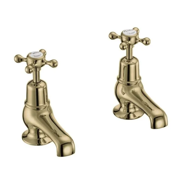 Burlington Quarter Turn Basin Pillar Taps 3 Gold detail view - Image 3