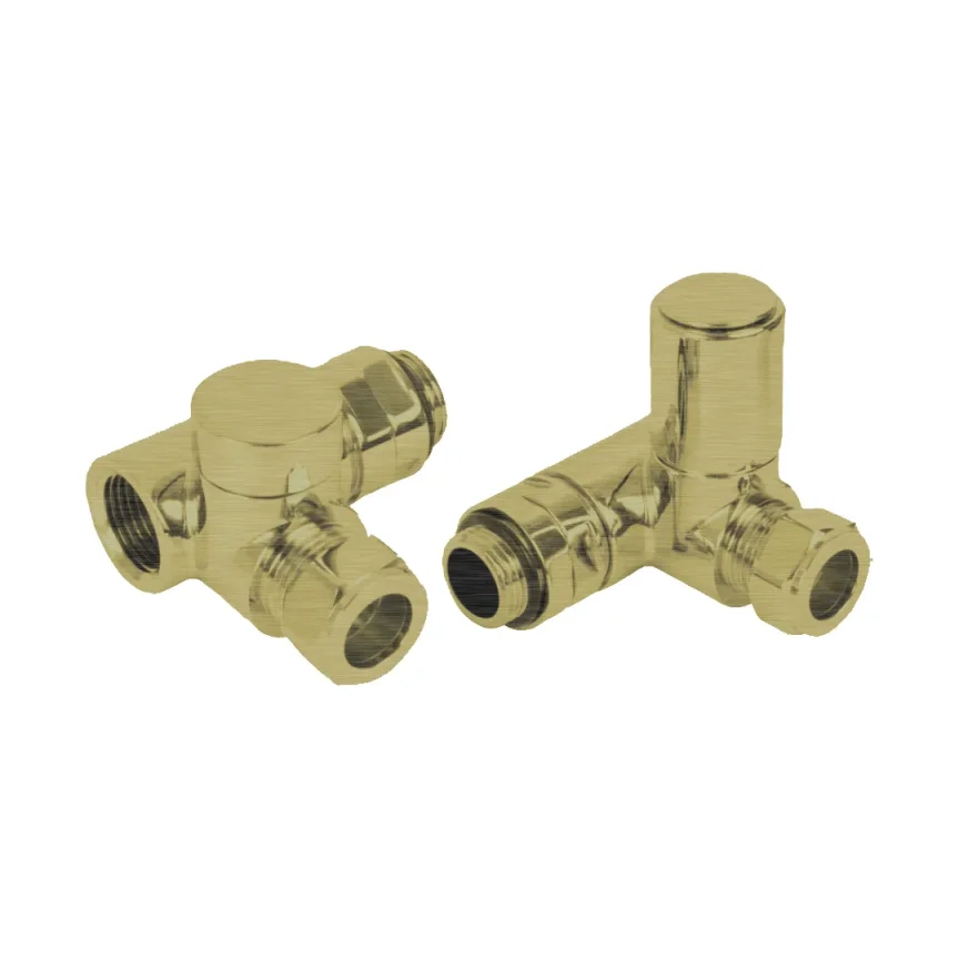 Ava Dual Fuel Corner 1/2 Radiator Valves Brushed Brass product image - Image 1