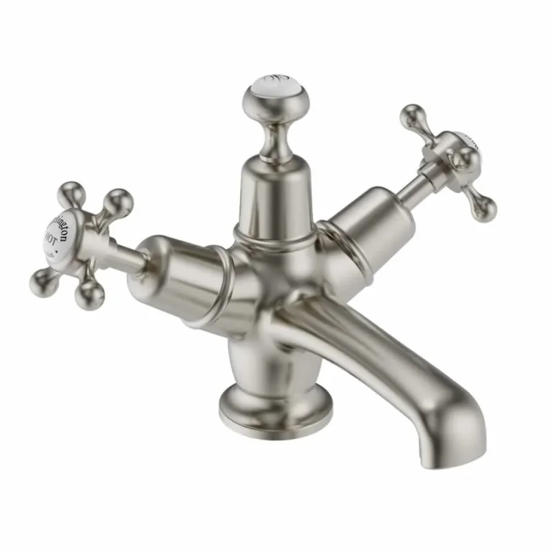 Burlington Claremont Basin Mixer Click Clack Waste Brushed Nickel detail view - Image 2