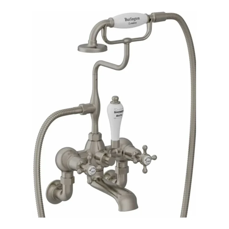 Burlington Claremont Wall Mounted Bath Shower Mixer Brushed Nickel detail view - Image 2