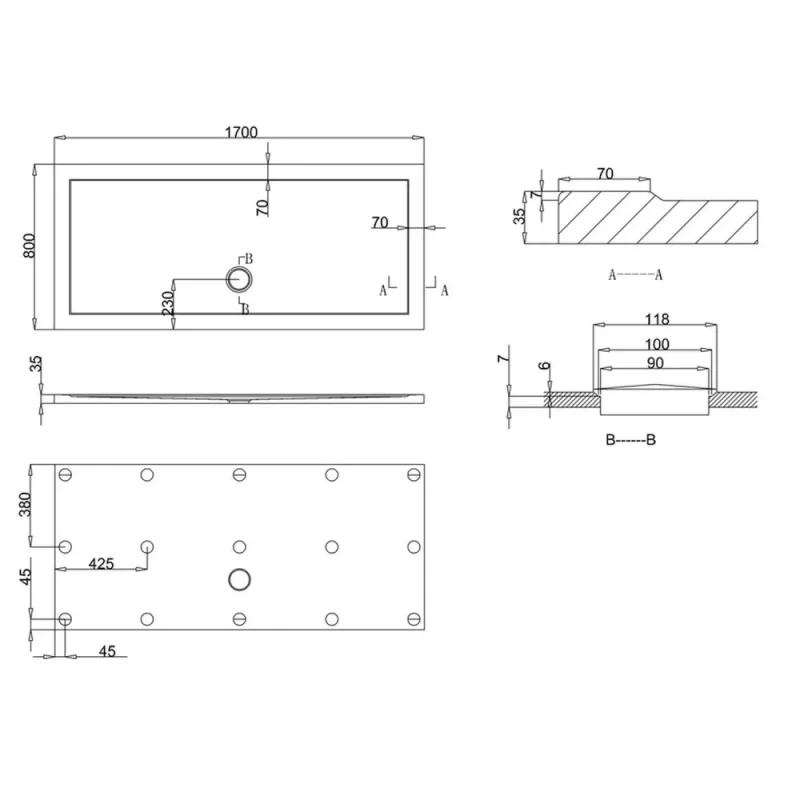 Britton Walk-in Shower Tray 800 X 1700mm detail view - Image 2