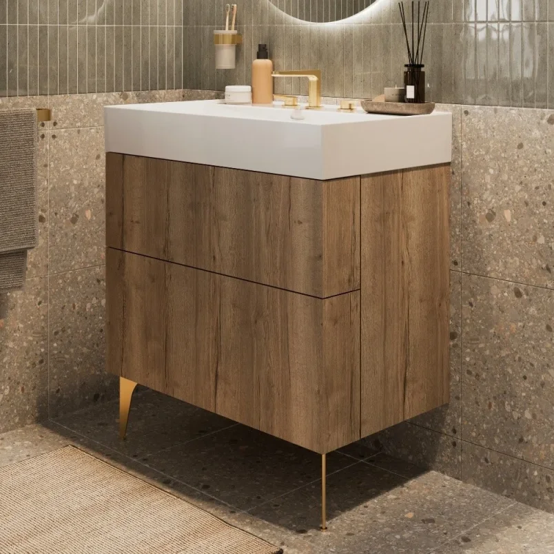 Crosswater Avenue Two Drawer Wall Hung Vanity 800mm Windsor Oak detail view - Image 2