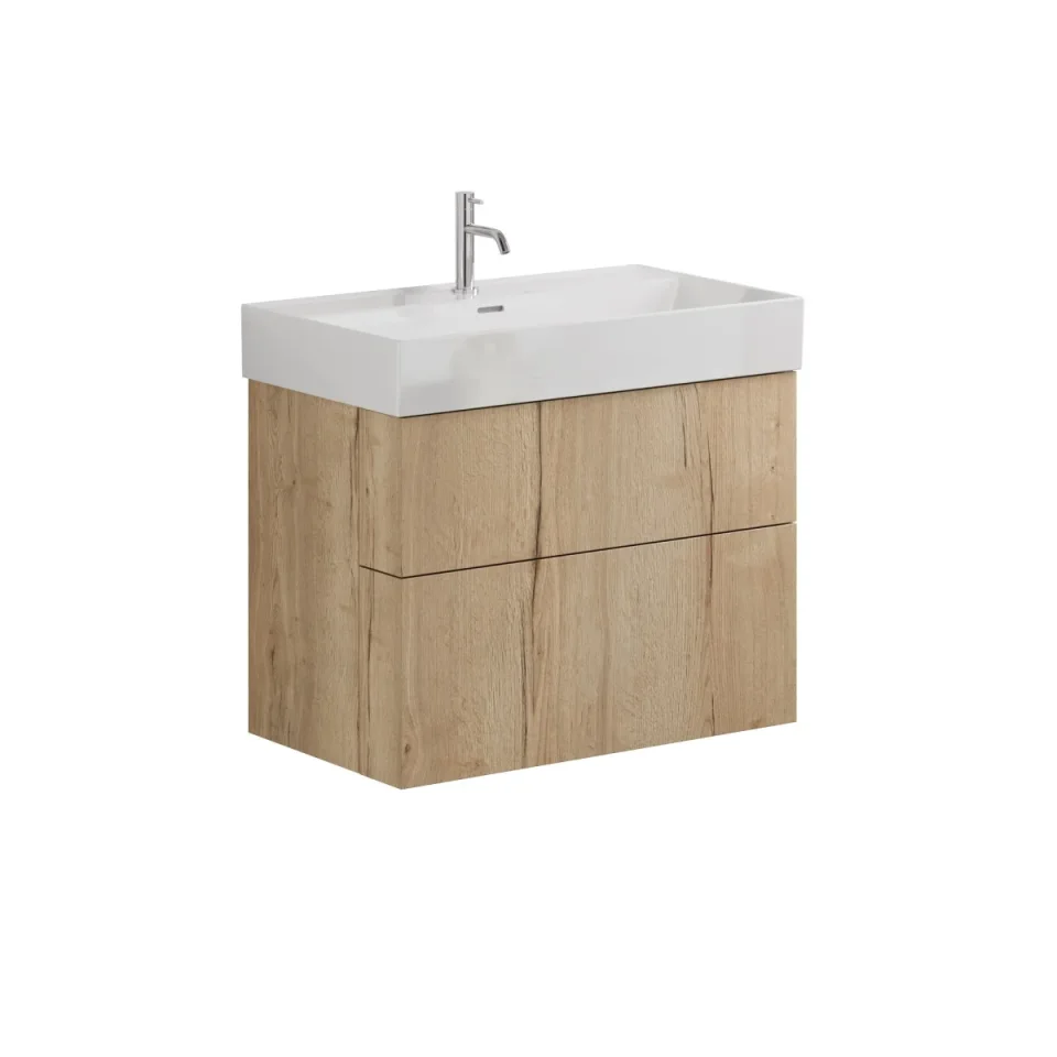 Crosswater Avenue Two Drawer Wall Hung Vanity 800mm Windsor Oak detail view - Image 3