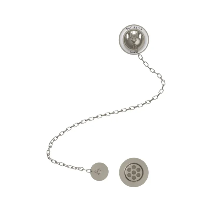 Burlington Bath Overflow, Plug & Chain Brushed Nickel detail view - Image 2