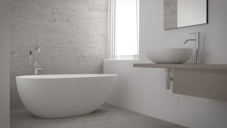StoneKAST Ovale Mini Freestanding Bath 1530 x 770mm Matt White (Waste Included) detail view - Image 2