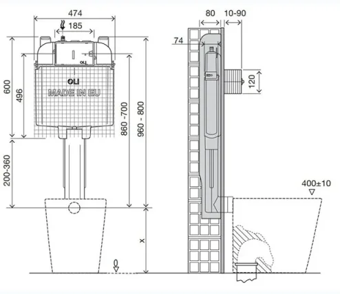 Oli Oli74 Plus Direct Mechanical Concealed Cistern TD technical drawing - Image 2