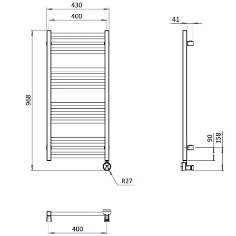 Crosswater MPRO Towel Warmer 430x900 All Electric Right Hand Matt Black detail view - Image 2