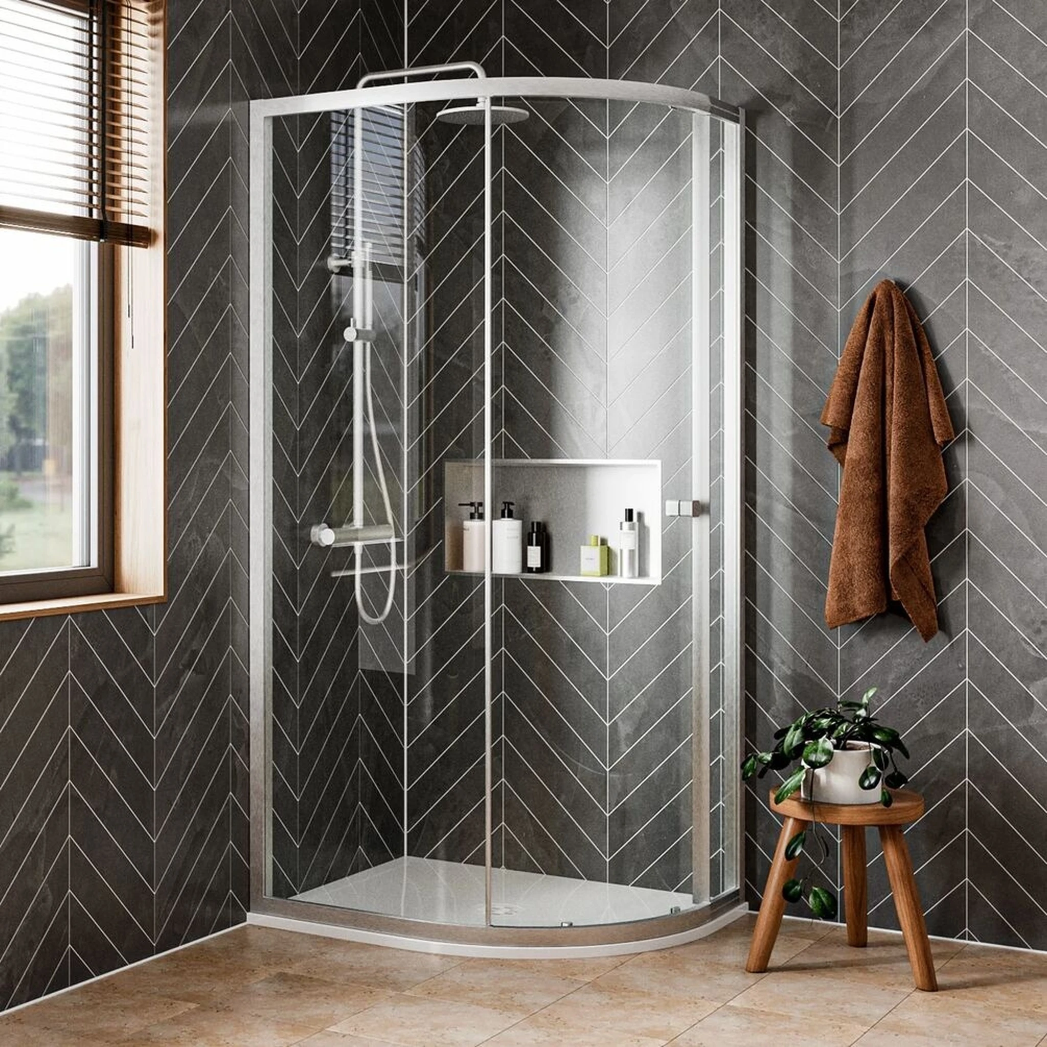 Crosswater Clear 6 Quadrant Single Door 1000 x 800 Brushed Nickel