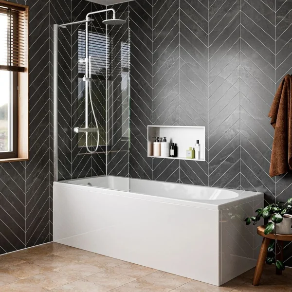 Crosswater Clear 6 Fixed Bath Screen 900 Brushed Nickel
