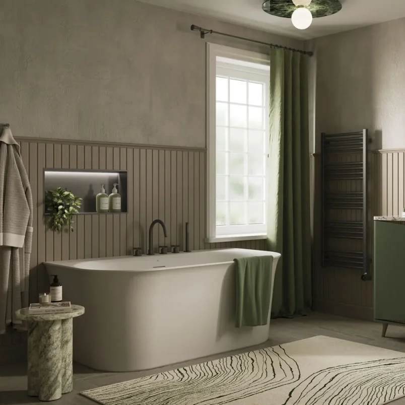 Crosswater Cursa Back to Wall Bath with Overflow and Waste 1700 x 800mm Matt White detail view - Image 2