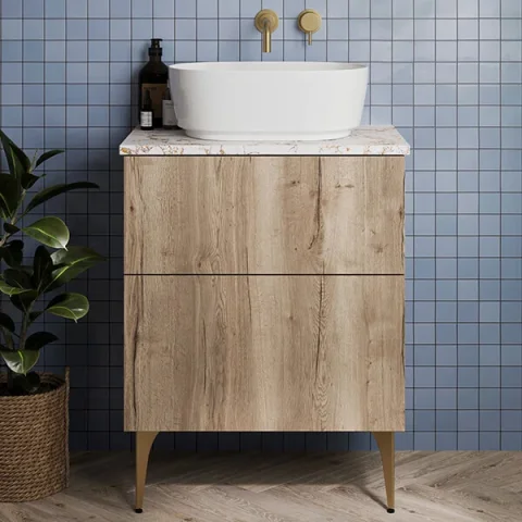 Crosswater Avenue Two Drawer Wall Hung Vanity 600mm Windsor Oak detail view - Image 2