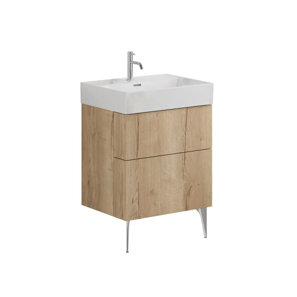 Crosswater Avenue Two Drawer Wall Hung Vanity 600mm Windsor Oak detail view - Image 3