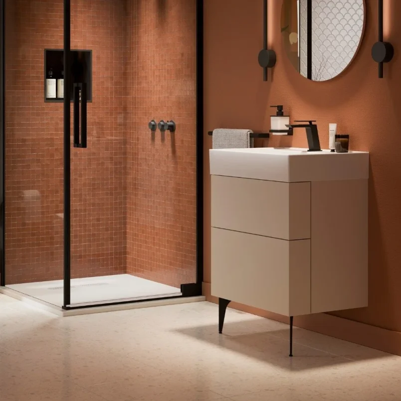 Crosswater Avenue Two Drawer Wall Hung Vanity 600mm Warm Stone detail view - Image 2