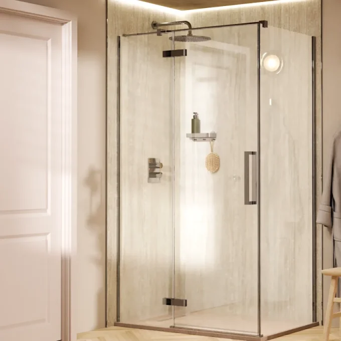 Crosswater Optix Pivot Door with Inline Panel 1000 Box A Chrome product image - Image 1