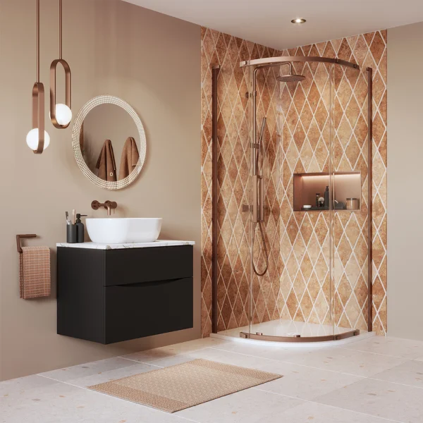 Crosswater Asura 8mm Quadrant Single Door A 800 x 800 Fixed Panels Brushed Bronze