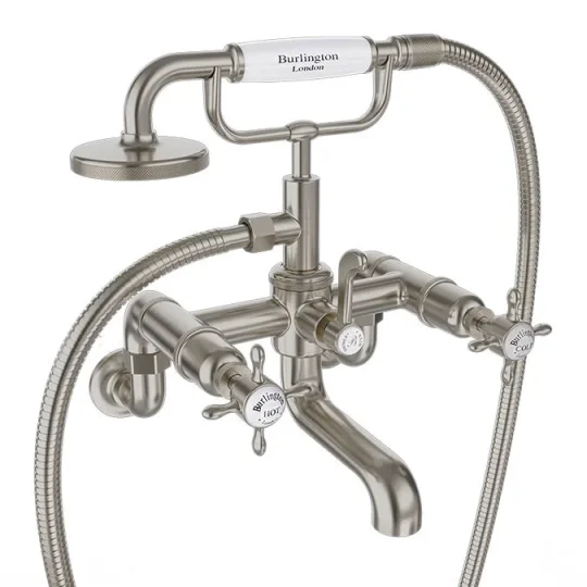 Burlington Guild Bath Shower Mixer Wall Mounted Brushed Nickel detail view - Image 2
